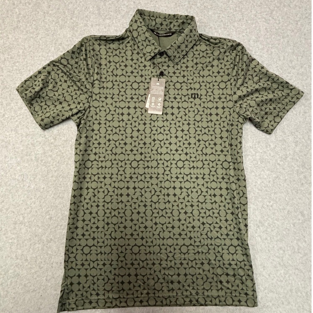 TravisMathew Featherweight Active Polo Shirt Mens Small Green Geometric 1MA1490